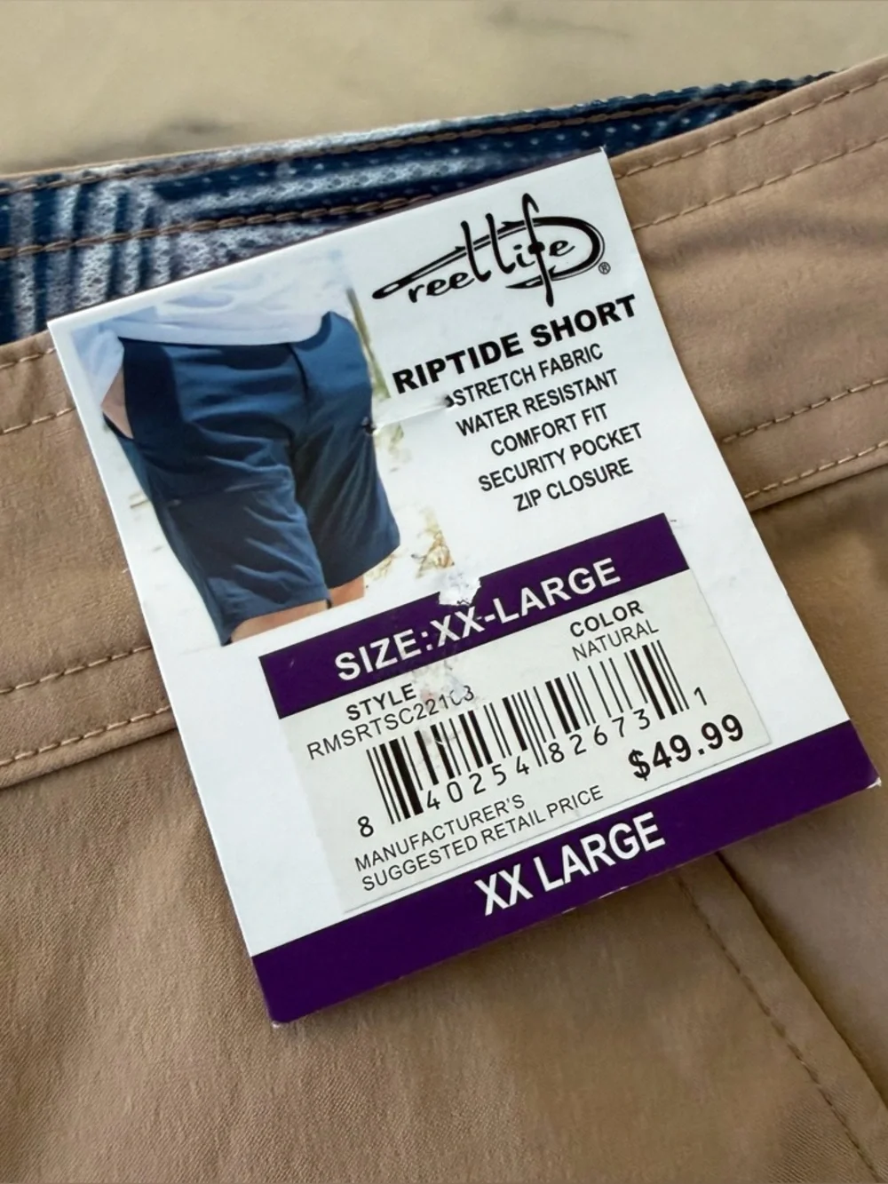 Reel Life Beige 9” Riptide Shorts Outdoors Fishing. Mens XXL